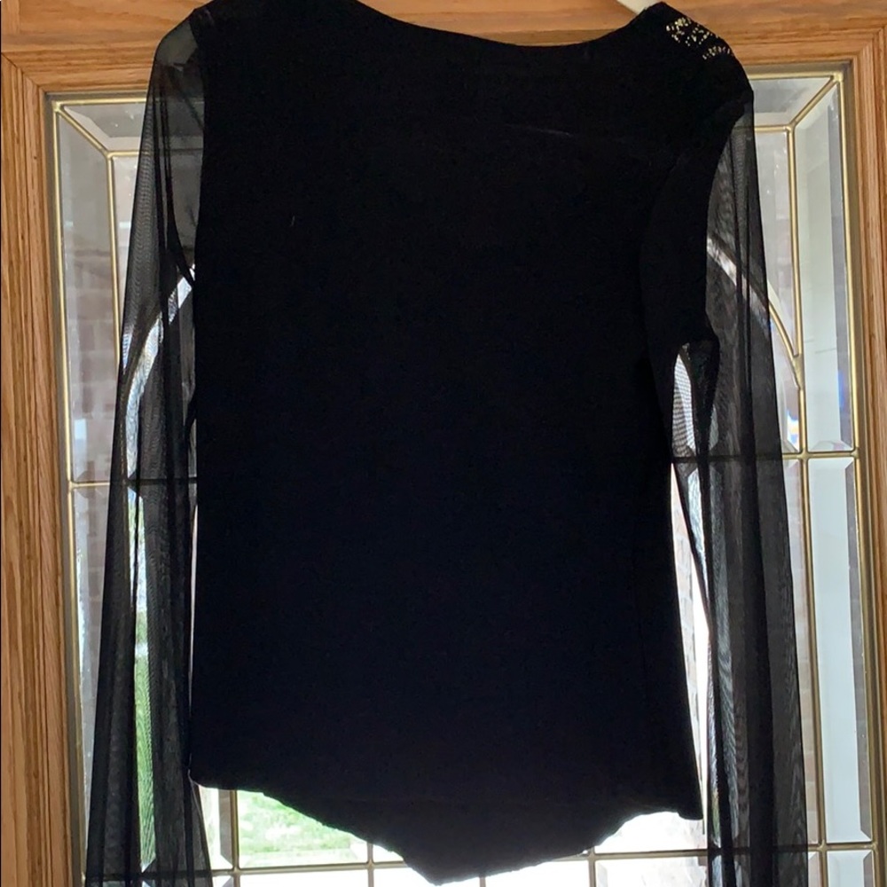 Black LS sequins V neck dress top